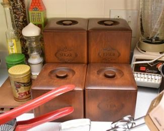 Vintage Wood Kitchen Canisters 