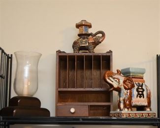 Candle Hurricane, Wooden Wall Rack, Elephant Figurines