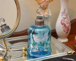 Hand Painted Blue Glass Perfume Bottle