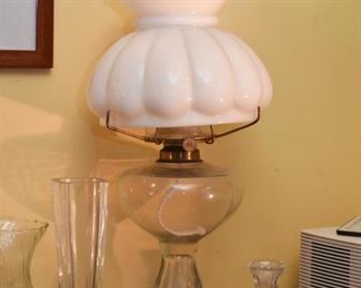 Oil Lamp with Milk Glass Shade