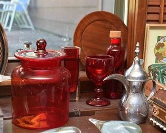 Red Glass Canister, Vases, Bottle, Etc.