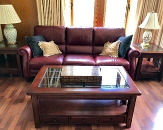 Leather sofa - like new! Broyhill coffee table and end tables, too.