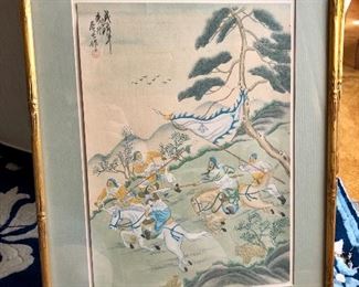 Gorgeous set of vintage Chinese watercolor on textured paper featuring the 8 immortals