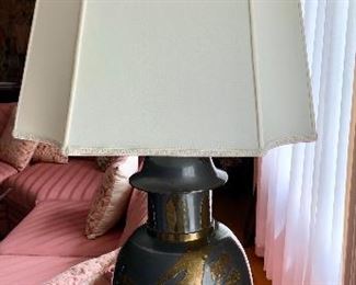 Heavy Asian inspired design lamp with brass overlays
