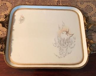 Antique Limoges hand painted porcelain vanity tray