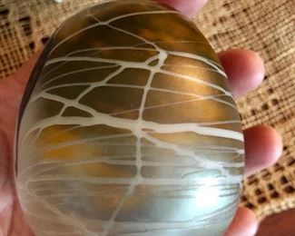 Glass egg, signed