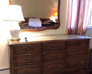 Solid walnut bedroom dresser and bureau along with nightstands