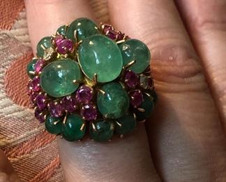 Enormous 18K, cabochon and stone cocktail ring