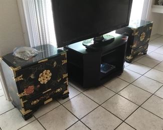 Pair of Asian chest cabinet opening to storage and drawers to the right