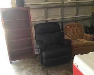 Bookcase, recliner and swivel chair