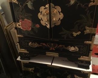 Pair of oriental lacquer & polychrome cabinets