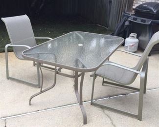 Rectangular glass top table & 2 chairs