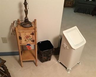 Vintage smoking stand & white painted coal bin
