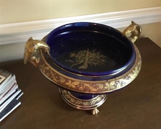 Blue cobalt porcelain and gilded centerpiece.
