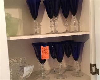 Set of 10 cobalt blue and crystal stems