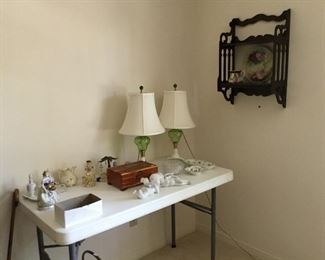 Chartreuse green lamps and milk glass base