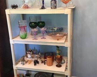 Collection of collectibles, pottery, colored crystal...and more 