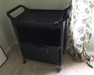 Rubbermaid style cabinet on wheels with lock 