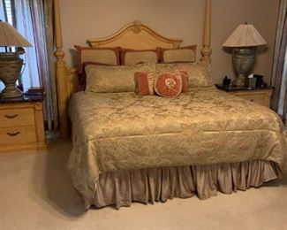 Romania furniture has stood the test of time. Over 20 years old.  2 marble top night stands, 2 huge lamps design in marble tone artwork. Plus a huge dresser with mirror op. It in good condition the King size Mattess cost  $1,500  2 years old.  Paid me for the mattress and take the bedroom set.