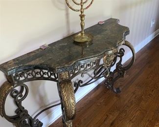 Wall unit make out brass iron and marble top i think but it is heavy - Weight  over 300 pounds