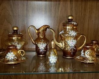 Italian gold trimmed Espresso Set for 6 w/Coffee Pot,Creamer and Sugar Bowl.