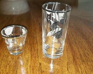 Clear Glassware with silver design,  Tumbler and cocktail,  set of 12 each.