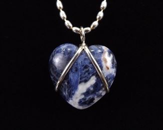 .925 Sterling Silver Sodalite Heart Pendant Necklace
