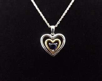 .925 Sterling Silver Sapphire Crystal Heart Pendant Necklace
