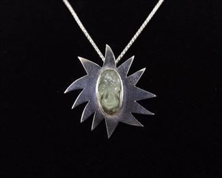 .925 Sterling Silver Peridot Crystal Sun God Pendant Necklace
