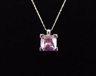 .925 Sterling Silver Pink Sapphire Crystal Pendant Necklace
