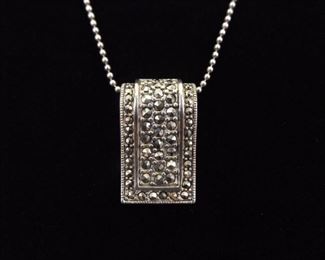 .925 Sterling Silver Art Nouveau Sheild Pendant Necklace
