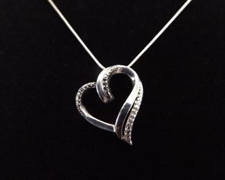 .925 Sterling Silver Diamond Accented Heart Pendant Necklace
