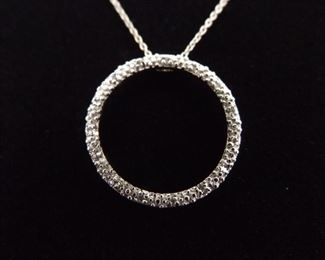 .925 Sterling Silver Diamond Accented Hoop Pendant Necklace
