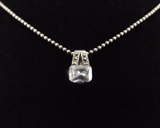 .925 Sterling Silver Art Nouveau Crystal Pendant and Choker Necklace
