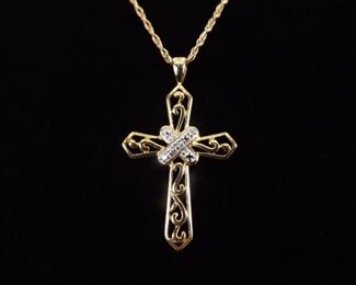 .925 Sterling Silver Diamond Accented Vermeil Cross Pendant Necklace

