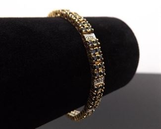 .925 Sterling Silver Sapphire Diamond Accented Vermeil Tennis Bracelet
