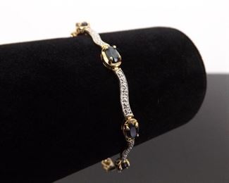 .925 Sterling Silver Faceted Sapphire Vermeil Tennis Bracelet
