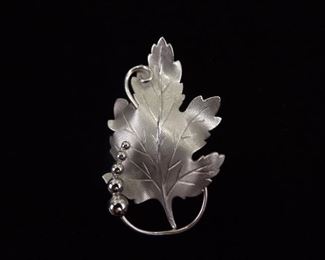 .925 Sterling Silver Grape Leaf Brooch

