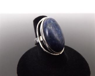 .925 Sterling Silver Sodalite Cabochon Ring Size 7
