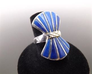 .925 Sterling Silver&nbsp;Lapis Lazuli Bow Ring Size 7.25
