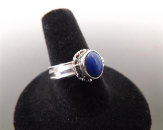 .925 Sterling Silver&nbsp;Lapis Lazuli Cabochon Poison Ring Size 8.5
