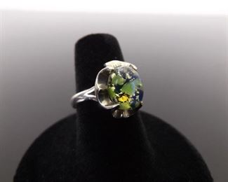 .925 Sterling Silver Green Dichroic Foil Ring Size 6.5
