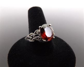 .925 Sterling Silver Faceted Garnet Ring Size 10.75
