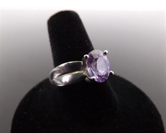 .925 Sterling Silver Amethyst Crystal Ring Size 10
