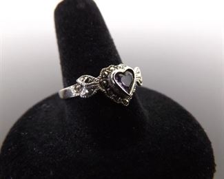 .925 Sterling Silver Art Nouveau Amethyst Heart Ring Size 10
