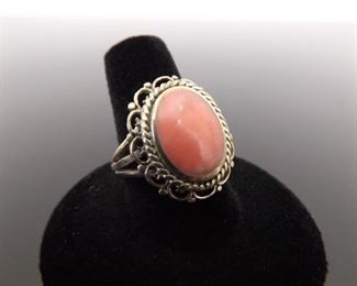 .925 Sterling Silver Pink Howlite Cabochon Ring Size 9
