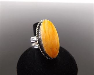 .925 Sterling Silver Yellow Jasper Cabochon Ring Size 7

