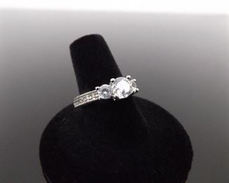 .925 Sterling Silver Crystal Ring Size 8
