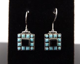 .925 Sterling Silver Turquoise and Onyx Earrings
