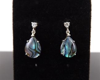 .925 Sterling Silver Abalone Crystal Dangle Earrings
